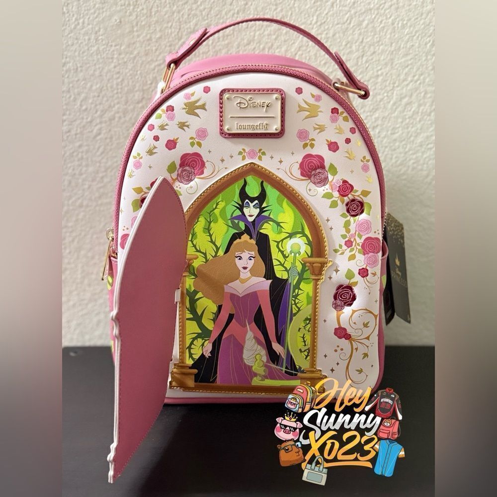 Loungefly Disney Sleeping Beauty Aurora Hinge Portrait Floral Mini Backpack - Picture 2 of 9